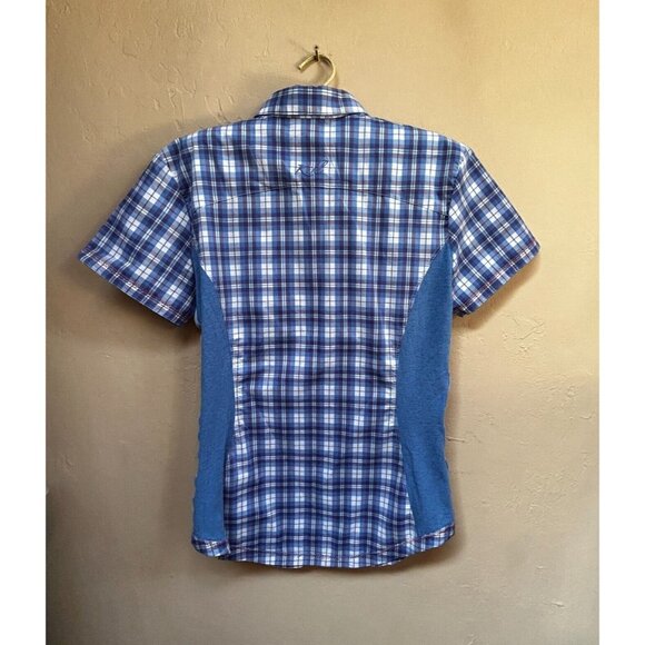 Kuhl Women's Medium Suono Button Front Shirt Plaid Short Sleeve Top Blue Casual - Picture 2 of 9